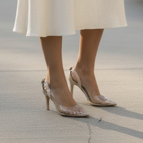 Gold rhinestone gem clear high heels retro - Picture 1 of 7